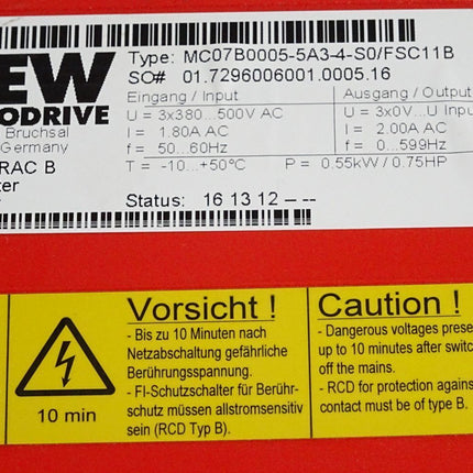 SEW Eurodrive Movitrac B Umrichter 0.55kW MC07B0005-5A3-4-S0/FSC11B