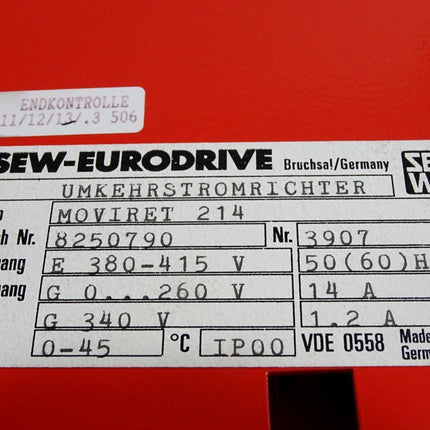 SEW Eurodrive Umkehrstromrichter MOVIRET 214 8250790 08250790 / Neu OVP