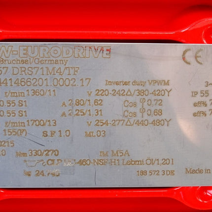 SEW  Eurodrive Getriebemotor SAF57 DRS71M4/TF 01.7441466201.0002.17 1360/11r/min 0.55kW i128,10