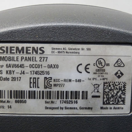 Siemens Mobile Panel 277 6AV6645-0CC01-0AX0 6AV6 645-0CC01-0AX0