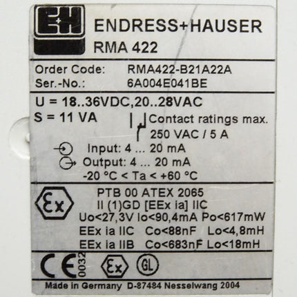 Endress+Hauser RMA422 RMA422-B21A22A Process Transmitter