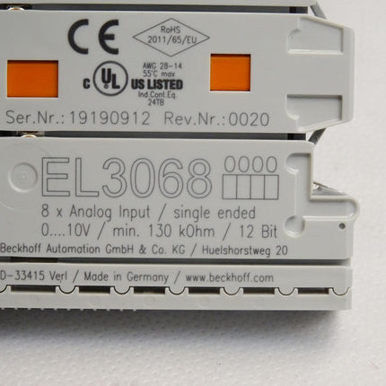 Beckhoff EL3068 EtherCAT-Klemme 8-Kanal-Analog-Eingang