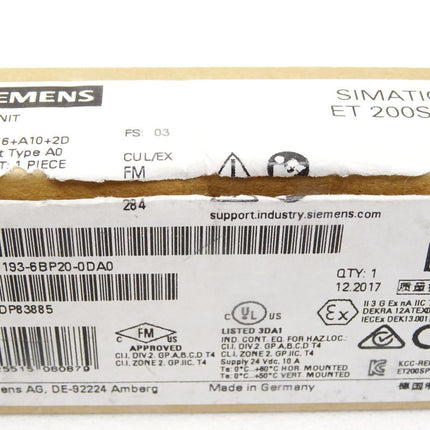 Siemens ET200SP 6ES7193-6BP20-0DA0 / 6ES7 193-6BP20-0DA0 / Neu OVP