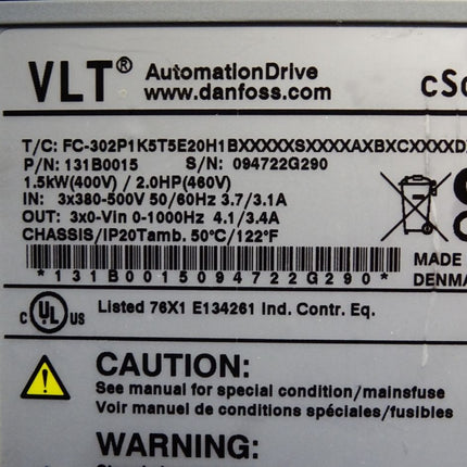 Danfoss VLT Automation Drive 131B0015 FC-302P1K5T5E20H1 Frequenzumrichter 1.5k