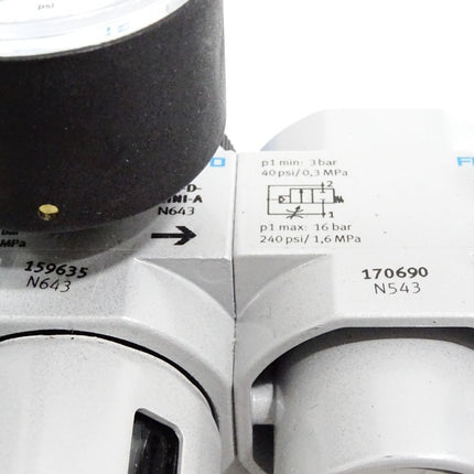 Festo LFR-1/4-D-MINI-A Filter-Regelventil 159635 + 170690 HEL-D-MINI Einschaltventil / Unbenutzt