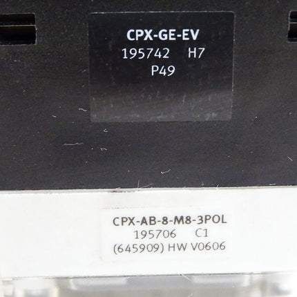 Festo 195742 CPX-GE-EV Verkettungsblock + 195706 CPX-AB-8-M8-3POL Anschlussblock