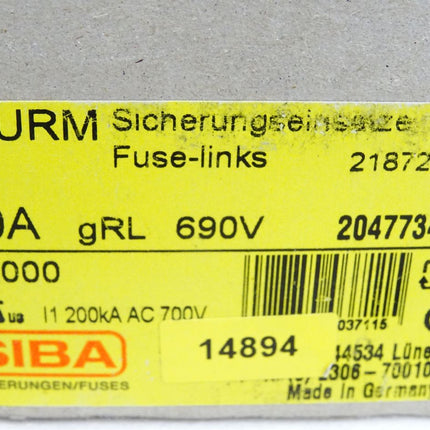 SIBA Sicherungen Fuses NH000 3URM Sicherungseinsätze 289752 50A gRL 690V 2047734.50 / Inhalt : 2 Stück / Neu OVP