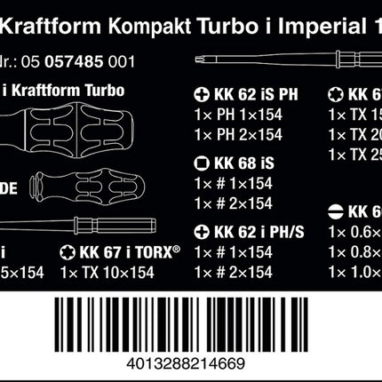 Wera Kraftform Kompakt Turbo VDE Imperial 1 - 05057485001 Bit-Set 16teilig