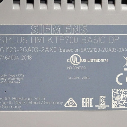 Siemens Siplus HMI KTP700 Basic DP Panel 6AG1123-2GA03-2AX0 (based on 6AV2123-2GA03-0AX0) Top Zustand