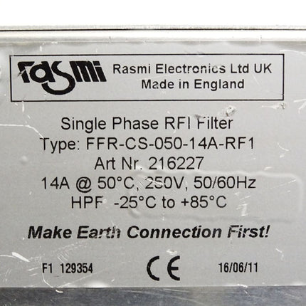 Rasmi Single Phase RFI Filter FFR-CS-050-14A-RF1 216227