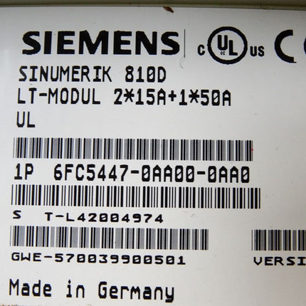 Siemens Sinumerik 810D LT-Modul 2x15A+1x50A 6FC5447-0AA00-0AA0 Version B