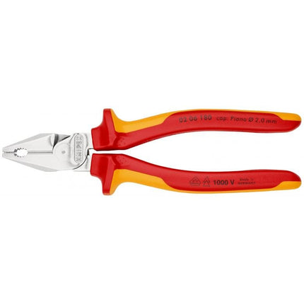 Knipex 02 06 180 Kraft-Kombizange VDE 180mm 0206180 mit Mehrkomponenten-Hüllen