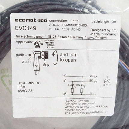 Ifm EVC149 Anschlusskabel ADOAF032MSS0010H03 / Neu OVP