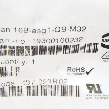 Harting Han 16B-asg1-QB-M32 / 19300160232 / Neu OVP