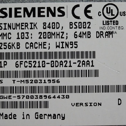 Siemens 6FC5247-0AA36-0AA0 Panel OP031 6FC5203-0AB11-0AA2 MMC103 6FC5210-0DA21-2AA1 + 6FC5247-0AA02-1AA0