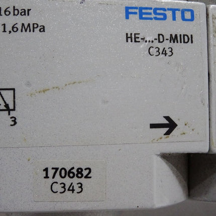 Festo 170682 Einschaltventil HE-D-MIDI + 170685 Abzweigmodul FRM-D-MIDI + 192561 Filter LF-D-5M-MIDI-A + 162586 LR-1/2-D-7-MIDI Druckregelventil