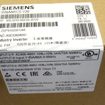 Siemens Sinamics V20 6SL3210-5BE32-2CV0 6SL3 210-5BE32-2CV0 / Neu OVP versiegelt