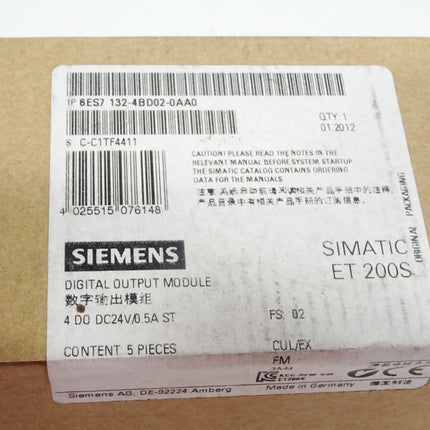 Siemens ET200S 6ES7132-4BD02-0AA0 6ES7 132-4BD02-0AA0 Inhalt:5 Stück / Neu OVP versiegelt