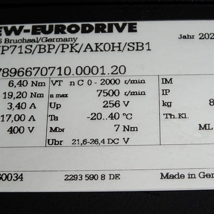 SEW Eurodrive Servomotor CMP71S/BP/PK/AK0H/SB1 01.7896670710.0001.20 0-2000r/min / Unbenutzt