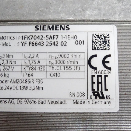 Siemens Simotics Servomotor 1FK7042-5AF71-1EH0 3000min-1 / Neu