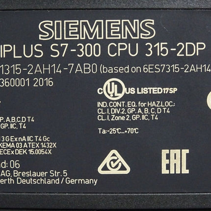 Siemens Siplus S7-300 CPU315-2DP 6AG1315-2AH14-7AB0 / Neuwertig