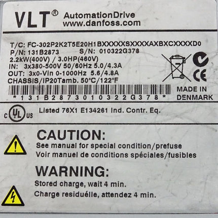 Danfoss VLT Automation Drive 131B2873 FC-302P2K2T5E20H1 2.2kW