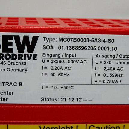 SEW Eurodrive Movitrac B 0.75kW MC07B0008-5A3-4-S0