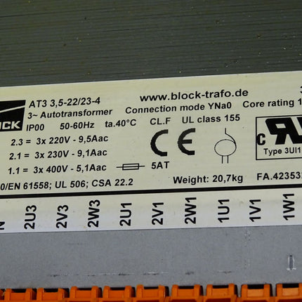 Block Trafo Spartransformator 220V auf 400V AT3 3,5-22/23-4 / Neu