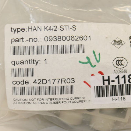 NEU-OVP Harting HAN K4/2-STI-S Stifteinsatz Steckdoseneinsatz