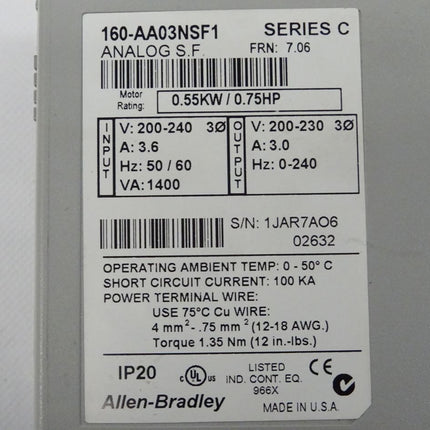 Allen-Bradley 160-AA03NSF1 Analog S.F. Series C