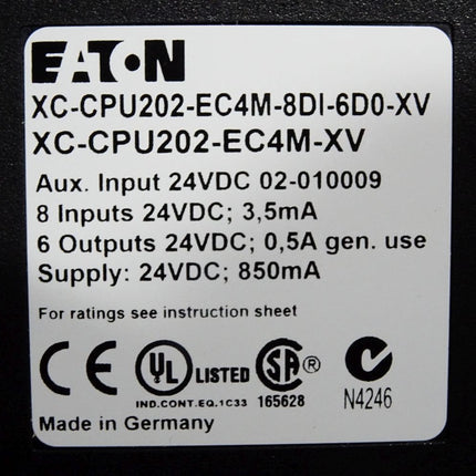 EATON XC Modular PLC 134238 XC-CPU202-EC4M-8DI-6DO-XV XC-CPU202-EC4M-XV XIOC-BP-XC