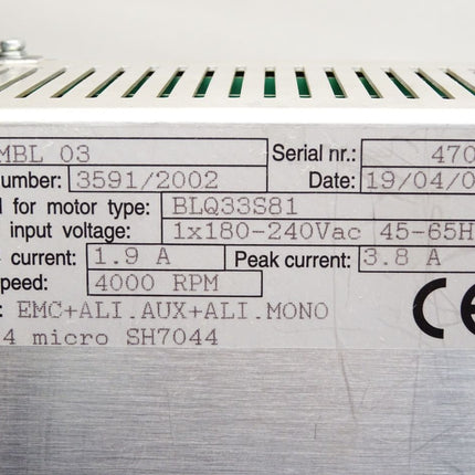 TDE Servo Drive DMBL03 BLQ33S81 4000RPM 1.9A -3.8A