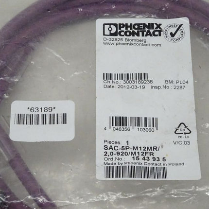 Phoenix SAC-5P-M12MR/2,0-920/M12FR Sensorkabel 1543935 NEU