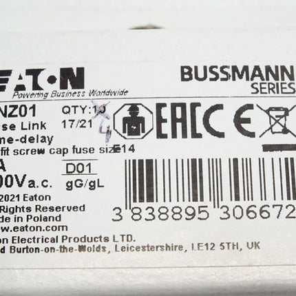 Eaton Bussmann 4NZ01 4A 400VAC Fuse-Link / Inhalt:4 Stück/ Neu OVP