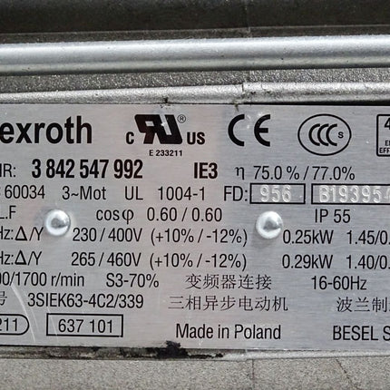 Rexroth 3842547992 Drehstrommotor 1400/1700 r/min 0.25kW