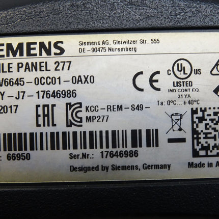 Siemens Mobile Panel 277 6AV6645-0CC01-0AX0 6AV6645-0CC01-0AX0