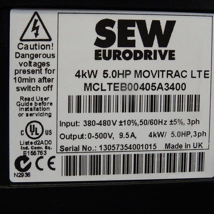 SEW Eurodrive Movitrac LTE MCLTEB00405A3400 MCLTEB0040-5A3-4-00 4kW Frequenzumrichter