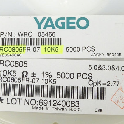 5000x YAGEO WRC 05466 / RC0805 / 10K5 SMD Widerstände