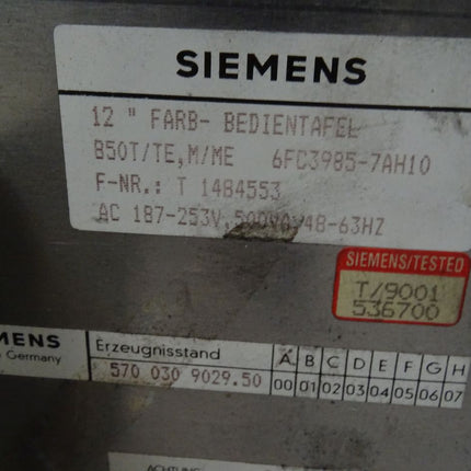 Siemens SINUMERIK  6FC3985-7AH10 12" Farb Bedientafel komplett