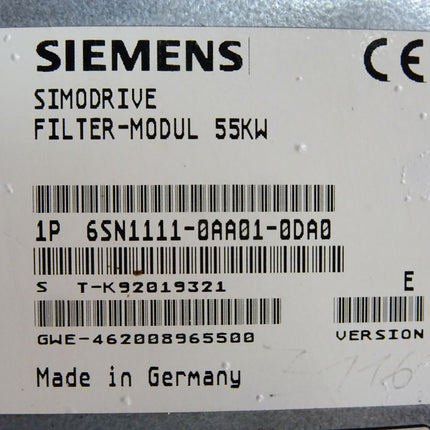 Siemens Simodrive Filter Modul 55kW 6SN1111-0AA01-0DA0 Version E