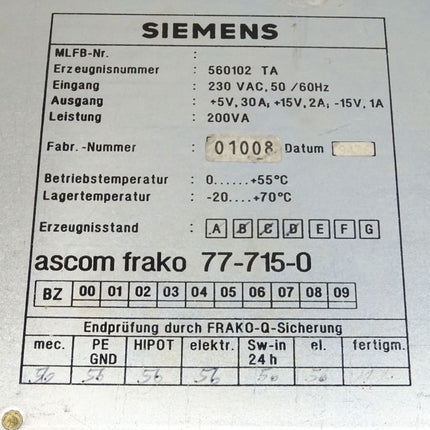 Siemens ascom frako 77-715-0 Stromversorgung E:D