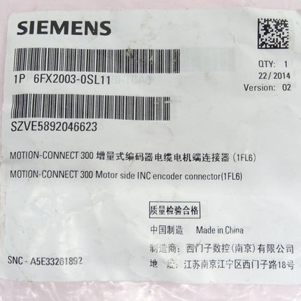 Siemens 6FX2003-0SL11 Motion-Connect 300 Motor side INC 6FX2 003-0SL11