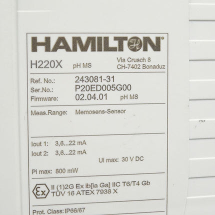 Hamilton H220X Transmitter 243081-31 Messumformer