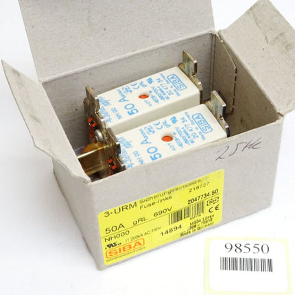 SIBA Sicherungen Fuses NH000 3URM Sicherungseinsätze 289752 50A gRL 690V 2047734.50 / Inhalt : 2 Stück / Neu OVP