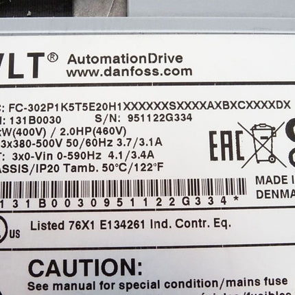 Danfoss VLT Automation Drive 131B0030 FC-302P1K5T5E20H1 1.5kW - Maranos.de