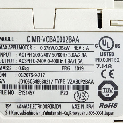 Yaskawa Frequenzumrichter CIMR-VCBA0002BAA 0.37kW