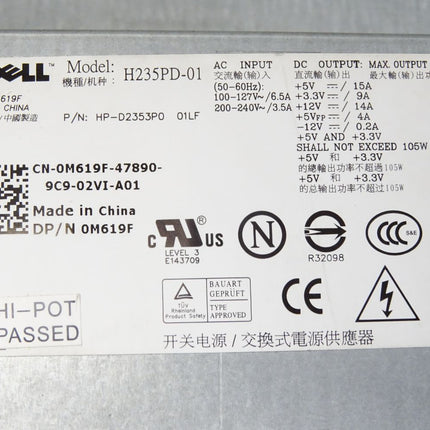 Dell H235PD-01 HP-D2353P0 01LF 235W Power Supply 0M619F