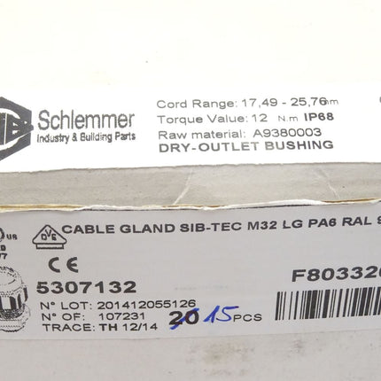 Schlemmer Cable Gland SIB-TEC M32 LG PA6 / 5307132 / Inhalt : 15 Stück / Neu OVP