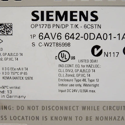 Siemens OP177B Panel 6AV6642-0DA01-1AX0 / 6AV6 642-0DA01-1AX0