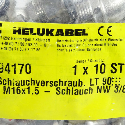 Helukabel 94170 Schlauchverschraub. LT 90 M16x1,5 -Schlauch NW 3/8" / Inhalt:10 Stück / Neu OVP